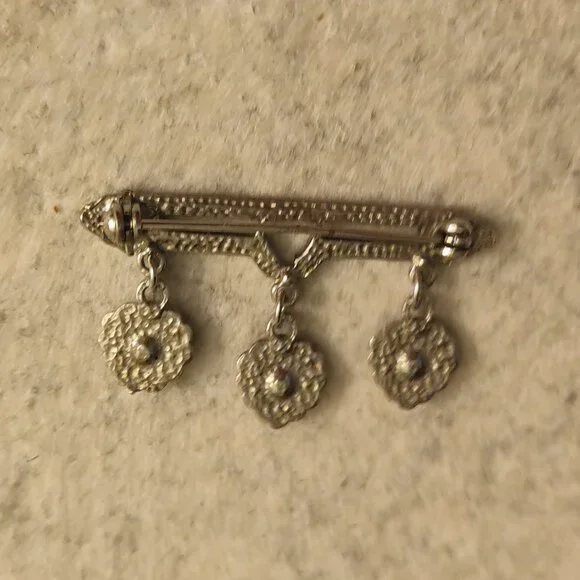 Vintage Sterling Bar Pin w/ Marcasite Hearts - Beautiful Brooch! - Picture 5 of 6